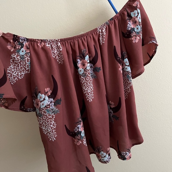Altar'd State Tops - Altar’d State Cow Skull Off the Shoulder Top